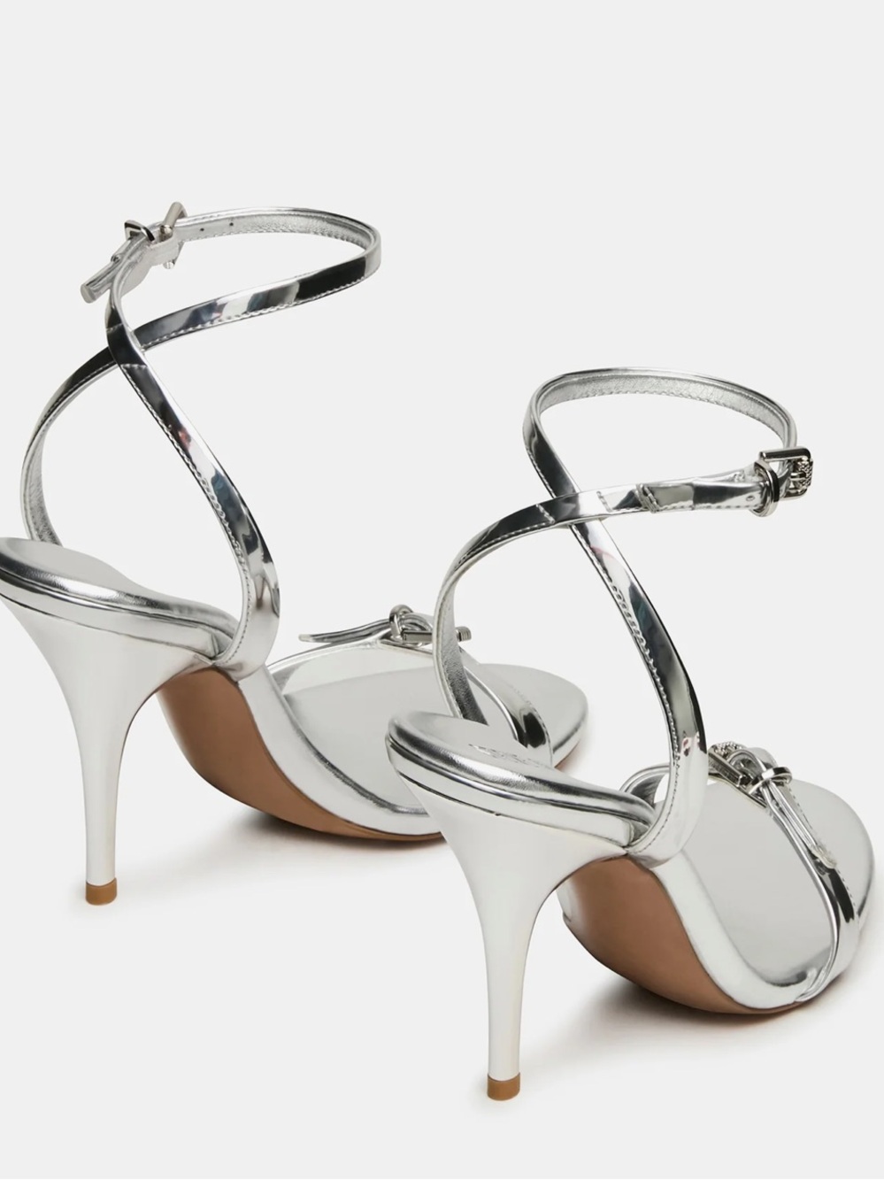 Steve Madden Metallic Silver Strappy Heel Sandals - Picture 6 of 7